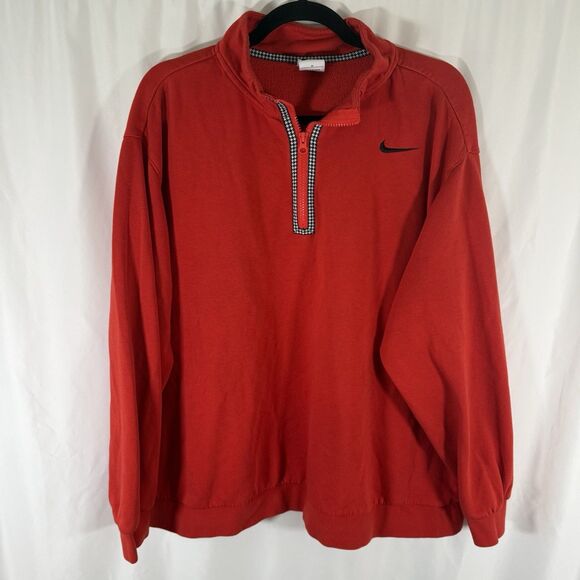 Nike Sweater Women's 1X Solid Red 1/4 Zip Long Sleeve Houndstooth Pullover - Picture 1 of 11